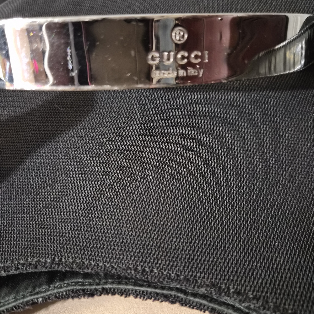 Gucci Black Canvas Bag with Silver Logo Plate On Handle